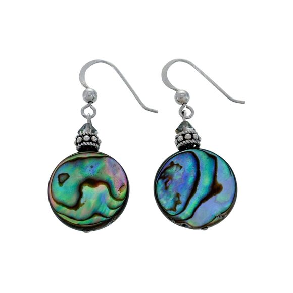 Vintage Sterling Silver 925 Abalone Disk Crystal Dangle Earrings - Picture 2 of 5
